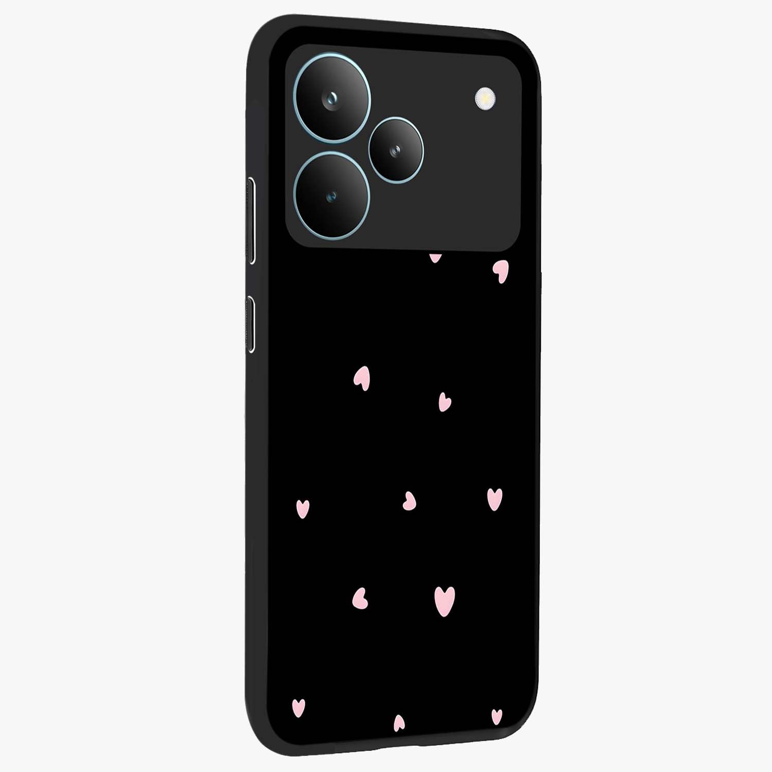 Pink Love Drops Glass Case upright view showcasing charming heart drop artwork with romantic playful theme.