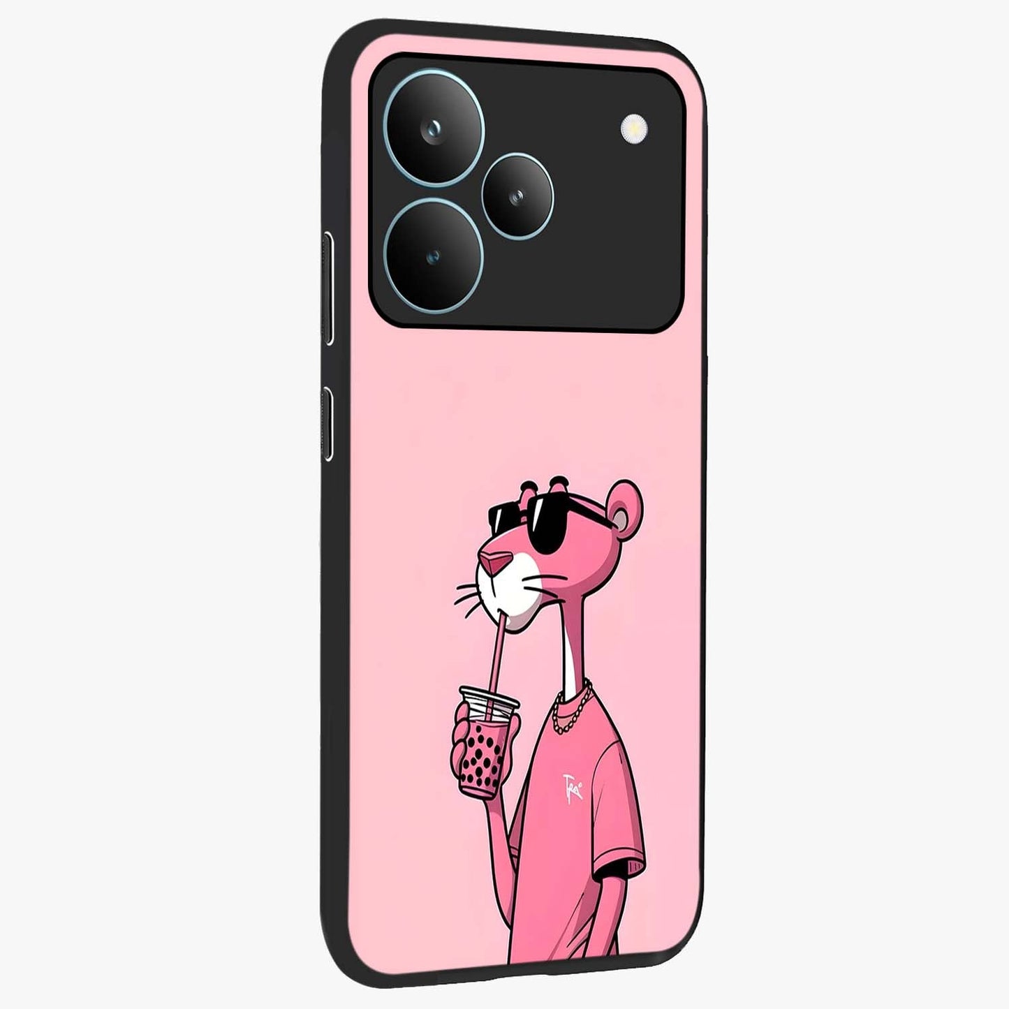 Pink Panther Glass Case upright view showcasing fun animated artwork with stylish retro cartoon theme.