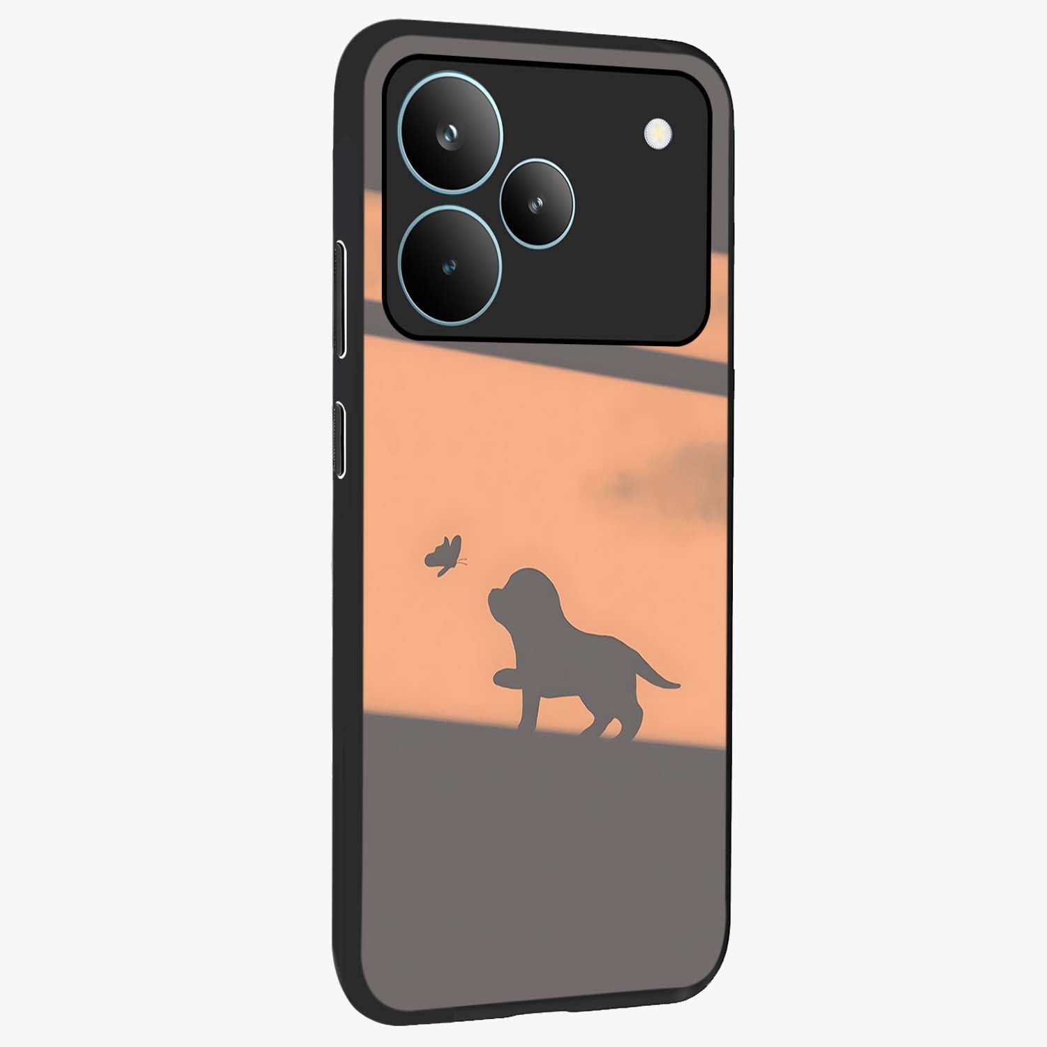 Puppy Shadow Art Glass Case upright view showcasing charming puppy artwork with creative silhouette theme.