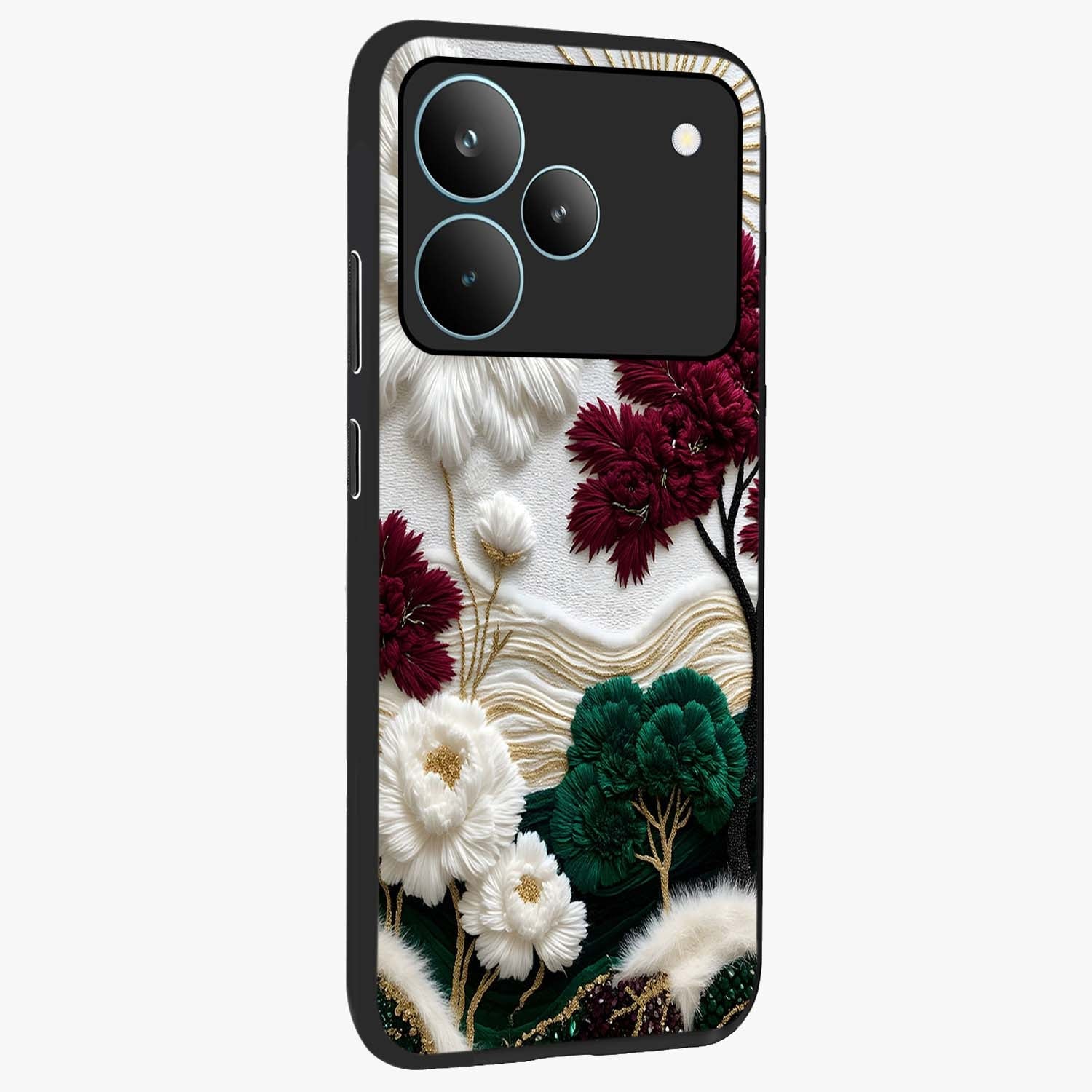 Radiant Bloom Elegance Glass Case upright view showcasing decorative flower artwork with refined botanical theme.