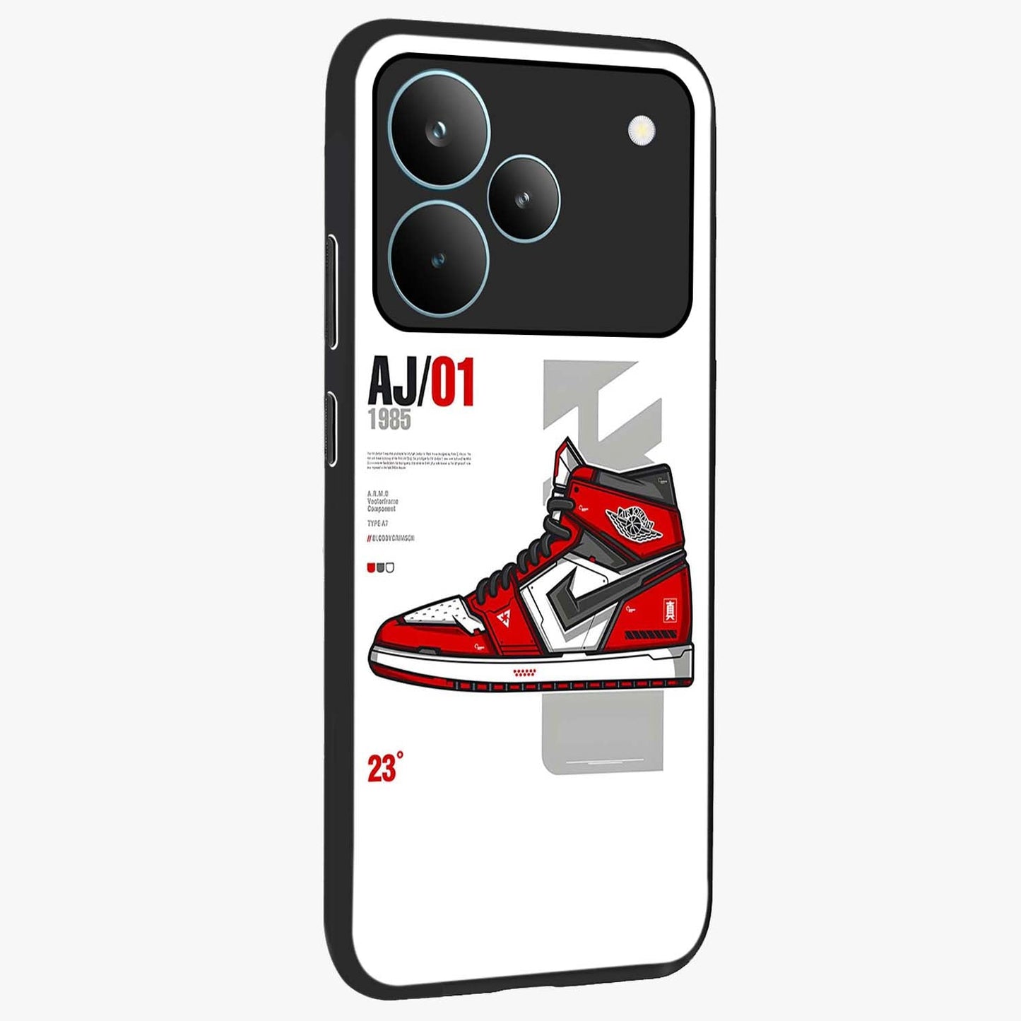 Retro Sneaker Blueprint Glass Case upright view showcasing stylish sneaker illustration with vintage streetwear theme.