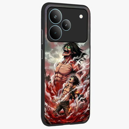 Titan Awakening Fury Glass Case upright view showcasing intense titan artwork with epic fantasy theme.