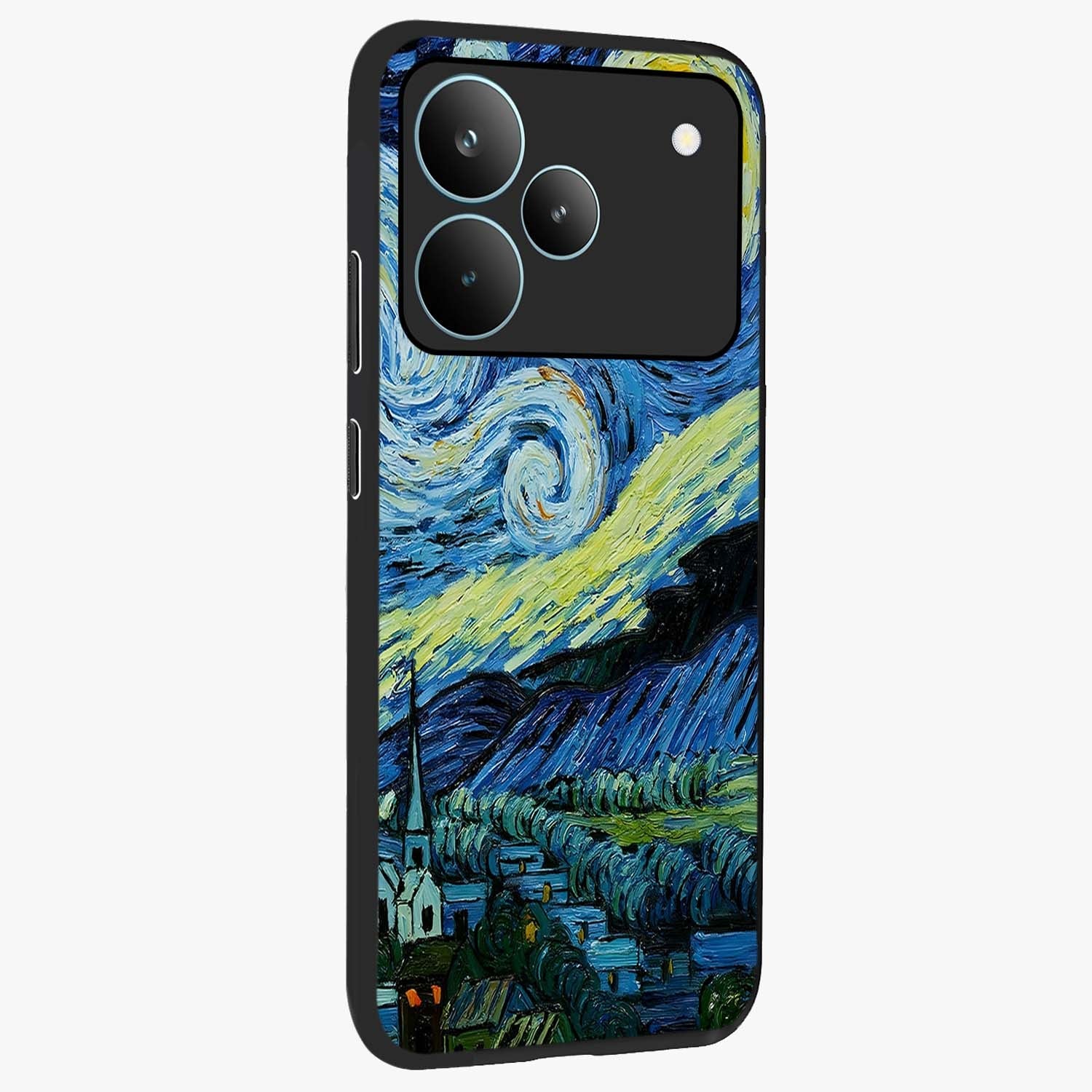 Van Gogh Art Glass Case upright view showcasing expressive painting style artwork with timeless artistic theme.