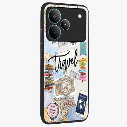 Wanderlust Journal Glass Case upright view showcasing wanderlust inspired artwork with creative exploration theme.