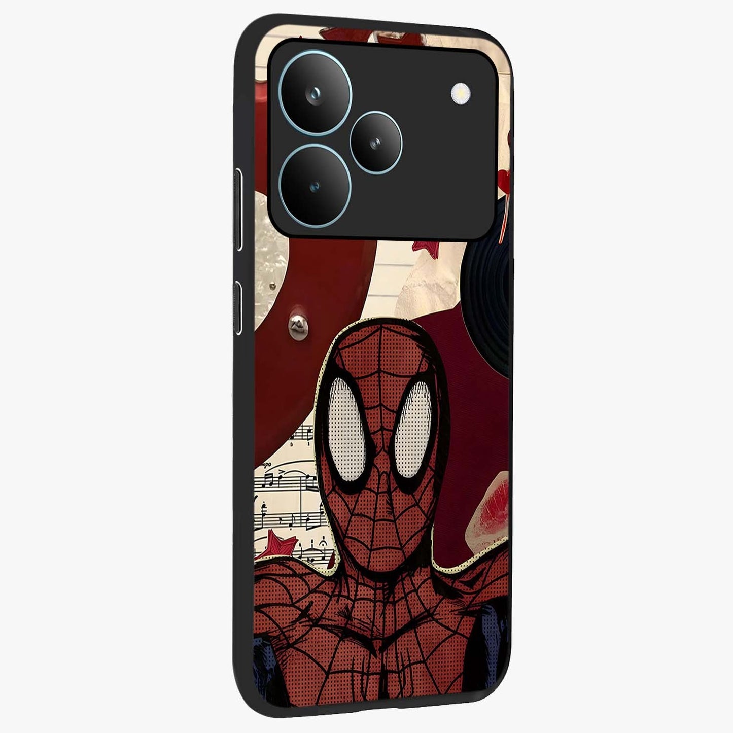 Web Warrior Vibes Glass Case upright view showcasing energetic superhero artwork with bold action theme.