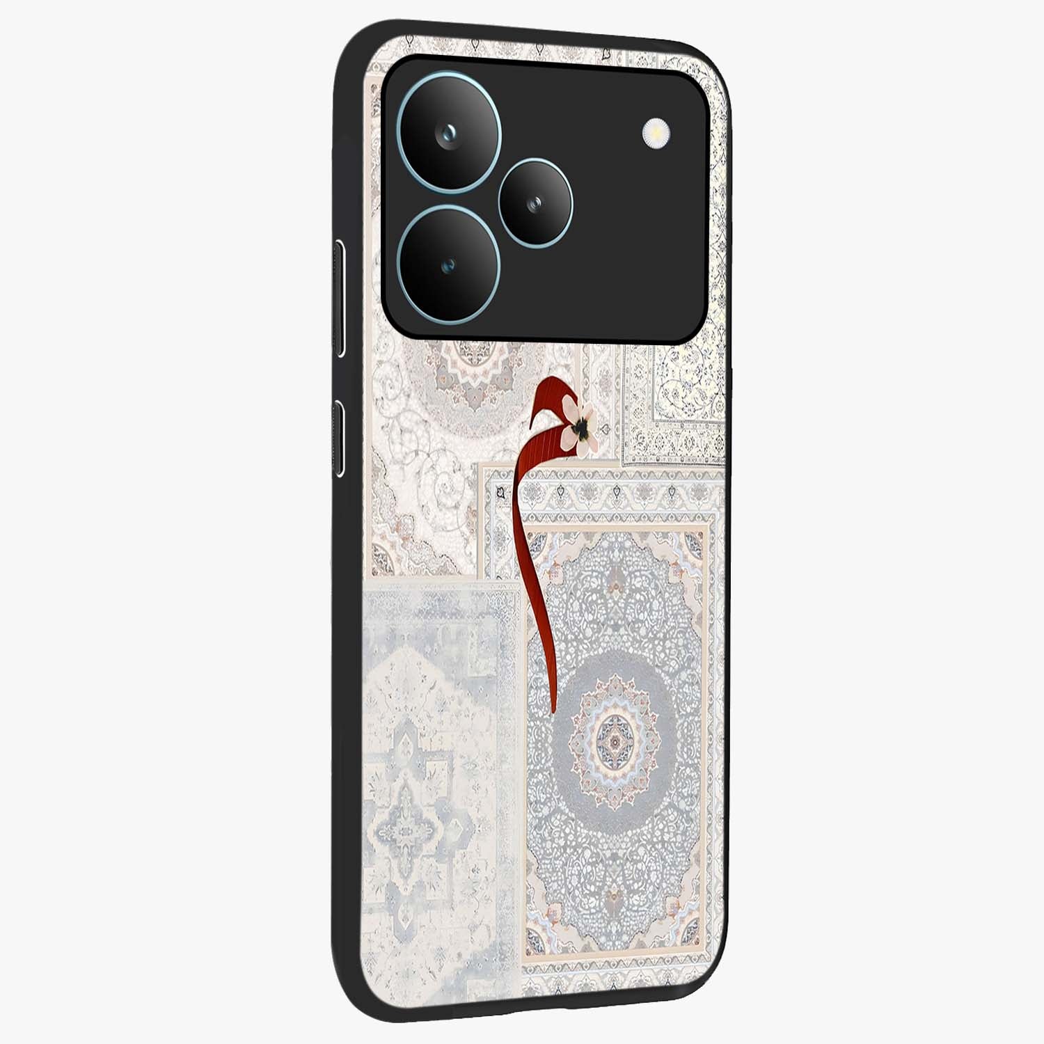White Aesthetic Bow Glass Case upright view showcasing delicate ribbon bow artwork with cute minimalist theme.