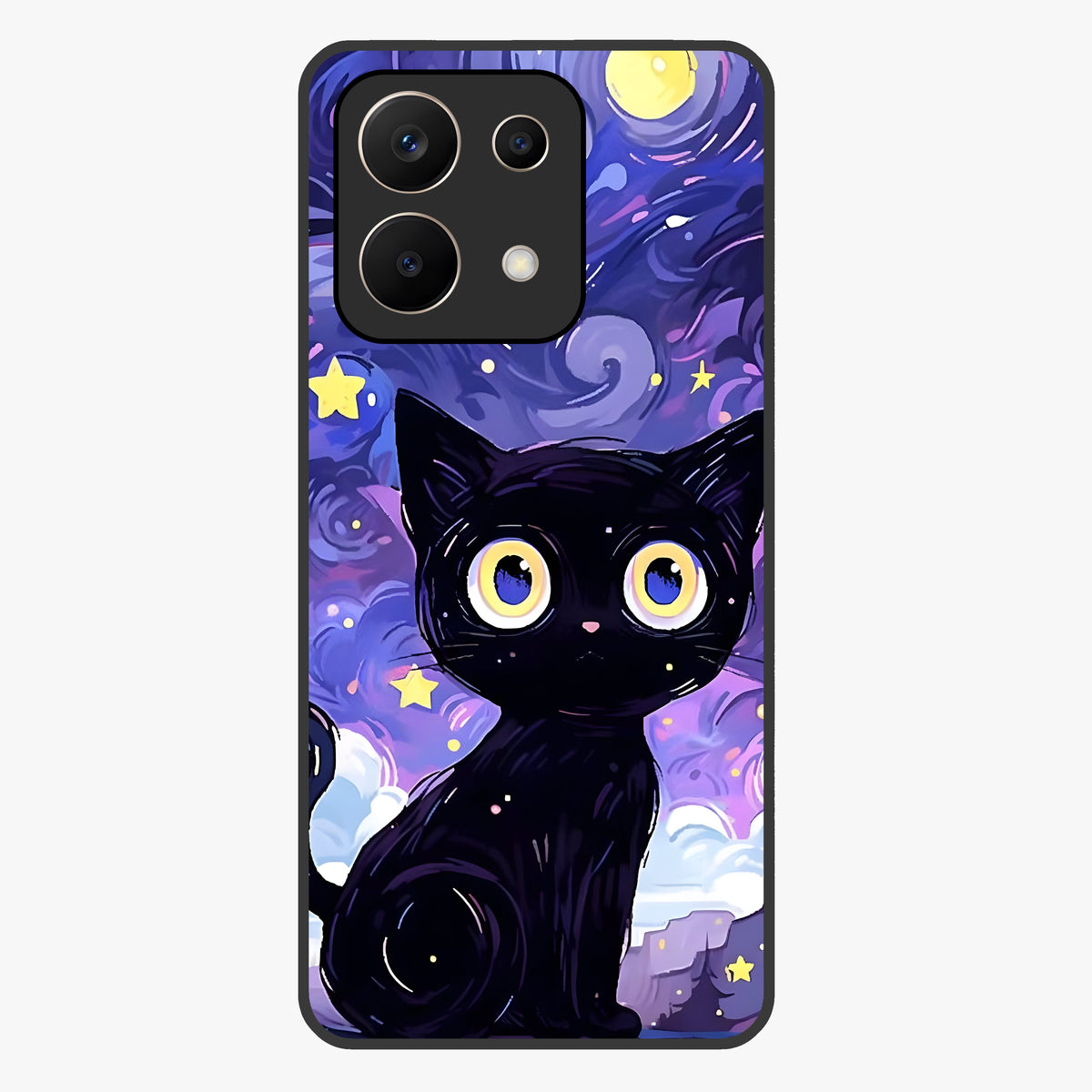 Abstract Cat Art Glass Case showing flat back view with artistic cat illustration and glossy glass finish.