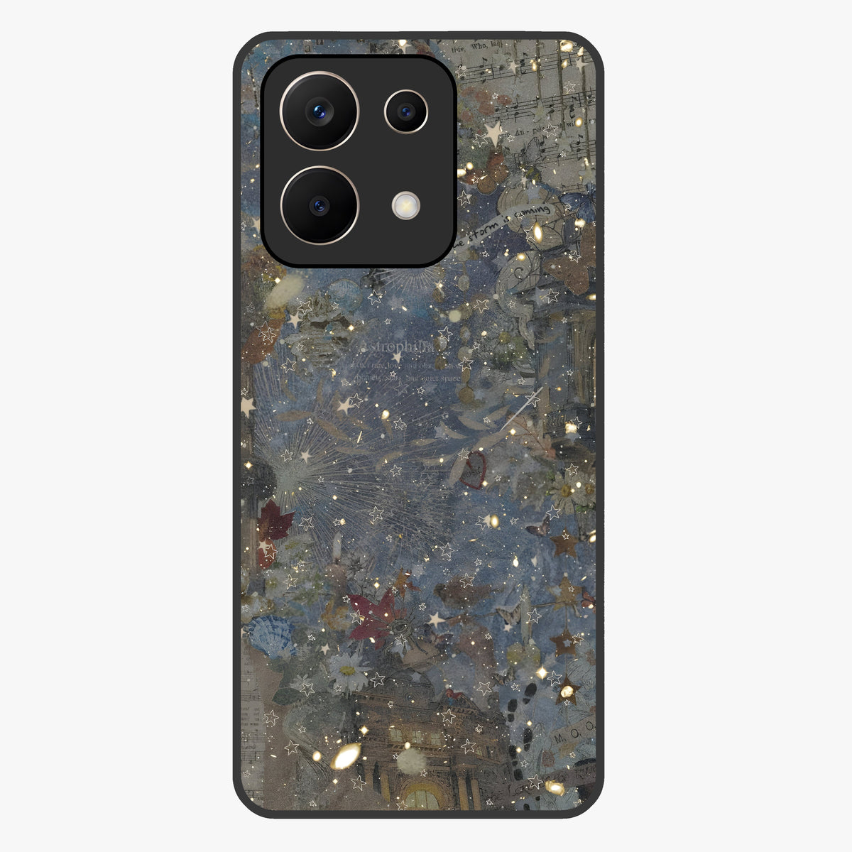 Aesthetic Astrolophia Glass Case showing flat back view with dreamy aesthetic design and glossy glass finish.