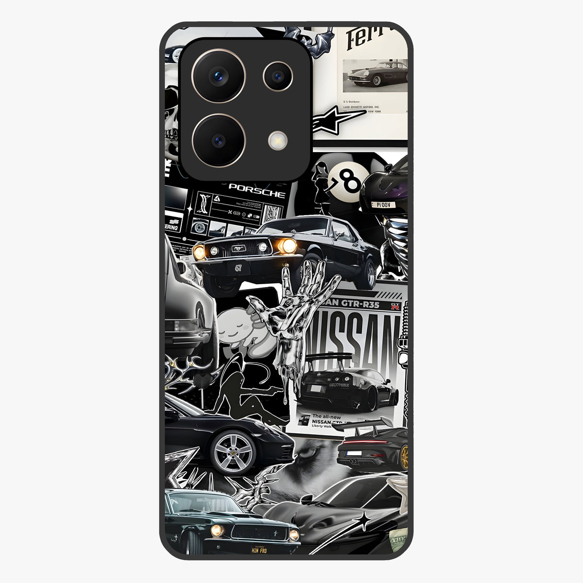 Aesthetic Dark Love Glass Case showing flat back view with dark romantic artwork and glossy glass finish.