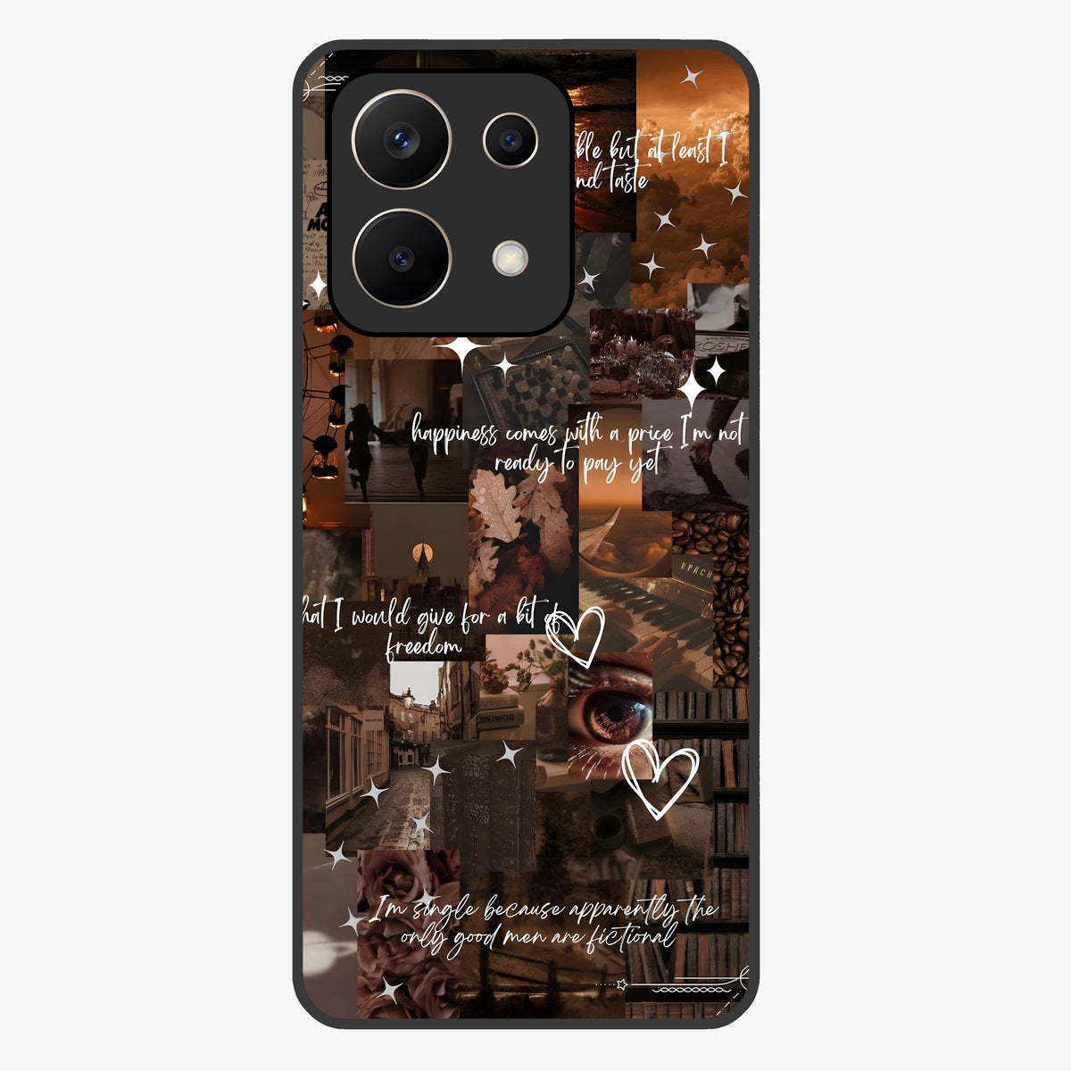 Bittersweet Aesthetic Chaos Glass Case showing flat back view with artistic chaotic aesthetic design and glossy glass finish.
