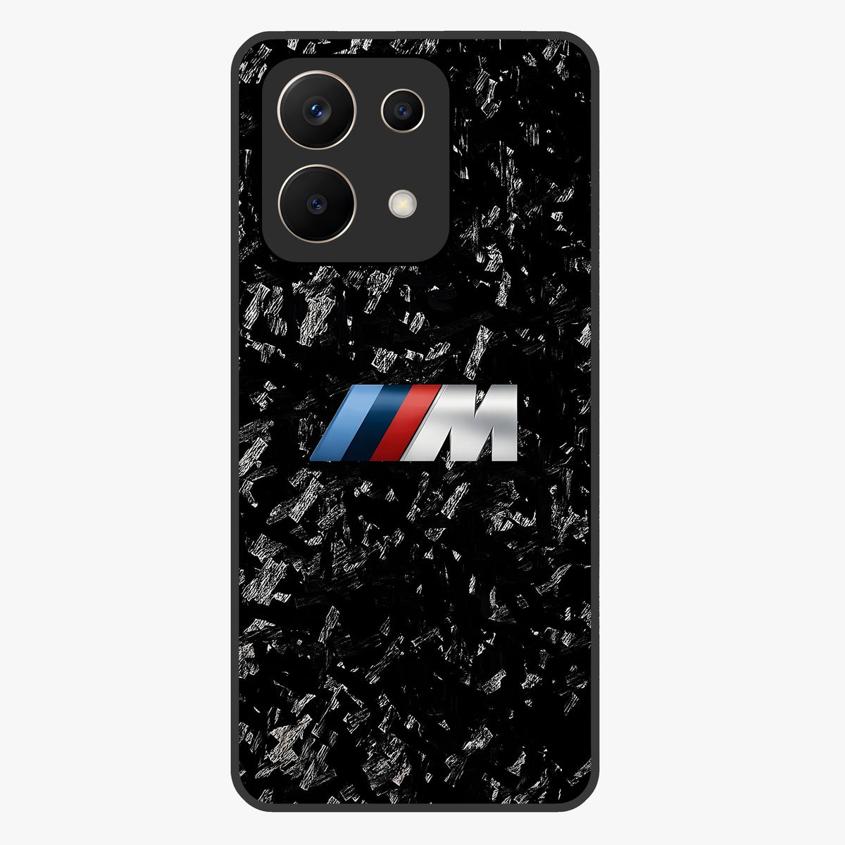 Carbon Speed Mark Glass Case showing flat back view with sporty carbon pattern artwork and glossy glass finish.