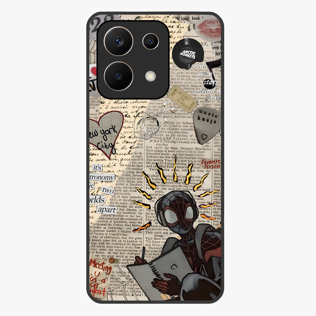 City Dream Sketch Glass Case showing flat back view with artistic city skyline sketch artwork and glossy glass finish.