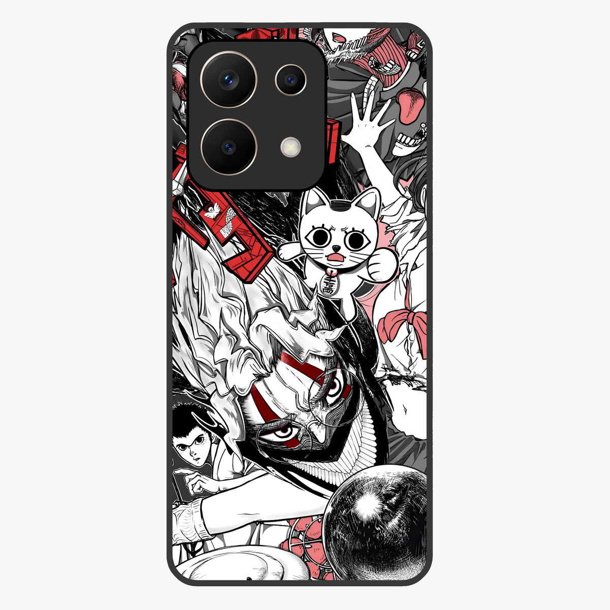 Crimson Chaos Panel Glass Case showing flat back view with bold crimson abstract artwork and glossy glass finish.