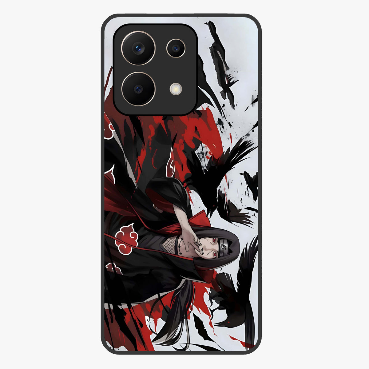 Crimson Crow Illusion Glass Case showing flat back view with artistic crow illusion artwork and glossy glass finish.