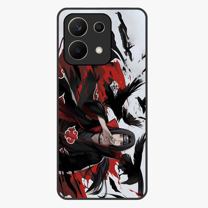 Crimson Crow Illusion Glass Case showing flat back view with artistic crow illusion artwork and glossy glass finish.