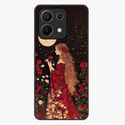 Crimson Dreams Glass Case showing flat back view with dreamy crimson artwork and glossy glass finish.