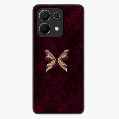 Crimson Fade Butterfly Glass Case showing flat back view with fading butterfly artwork and glossy glass finish.