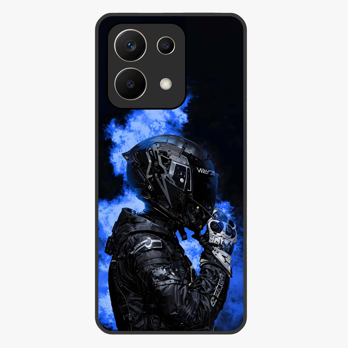 Cyber Sentinel Protocol Glass Case showing flat back view with futuristic cyber themed artwork and glossy glass finish.