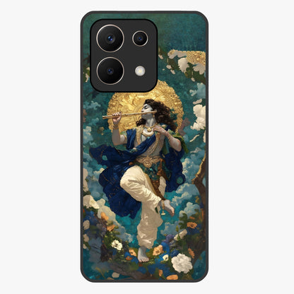 Divine Krishna Art Glass Case showing flat back view with Lord Krishna artwork and glossy glass finish.