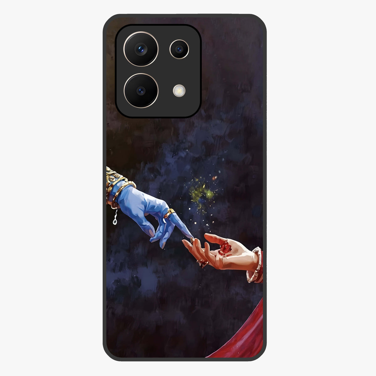 Divine Touch Eternal Glass Case showing flat back view with spiritual themed artwork and glossy glass finish.
