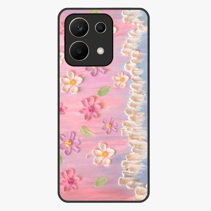 Dreamy Painted Garden Glass Case showing flat back view with artistic painted floral garden artwork and glossy glass finish.