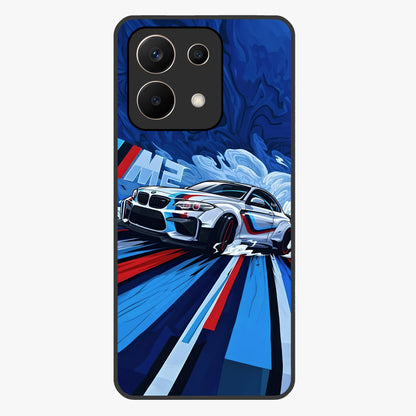 Drift Power Rush Glass Case showing flat back view with dynamic racing inspired artwork and glossy glass finish.