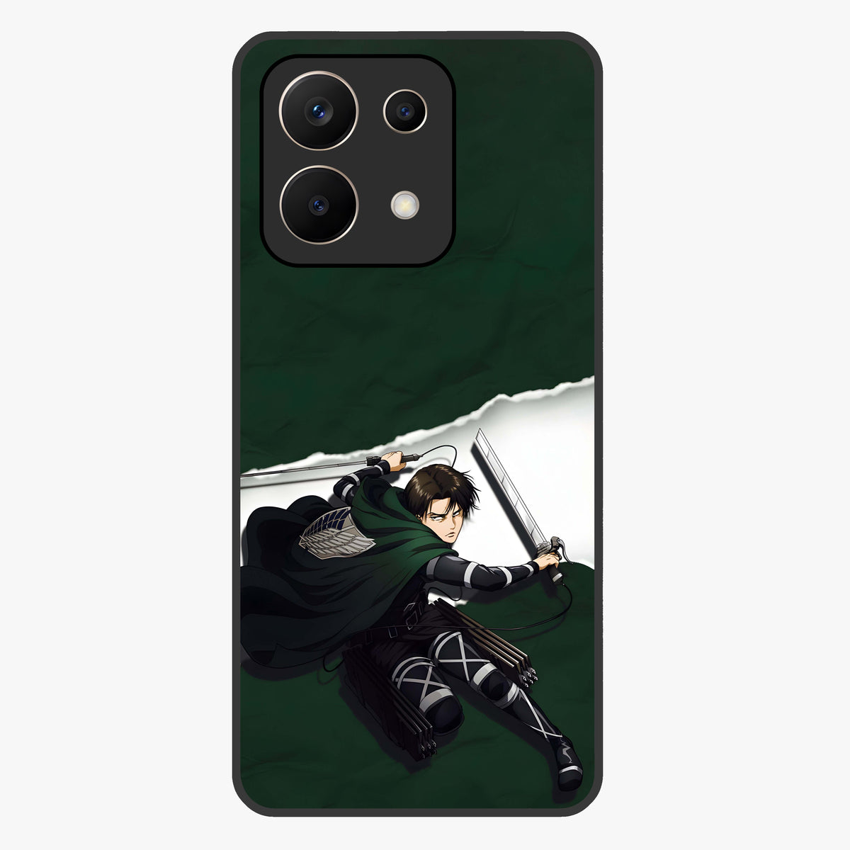 Emerald War Vanguard Glass Case showing flat back view with powerful warrior themed artwork and glossy glass finish.