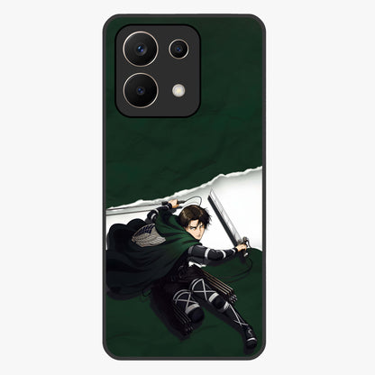 Emerald War Vanguard Glass Case showing flat back view with powerful warrior themed artwork and glossy glass finish.
