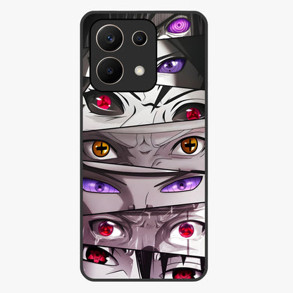Eyes of Destiny Glass Case showing flat back view with striking eye themed artwork and glossy glass finish.