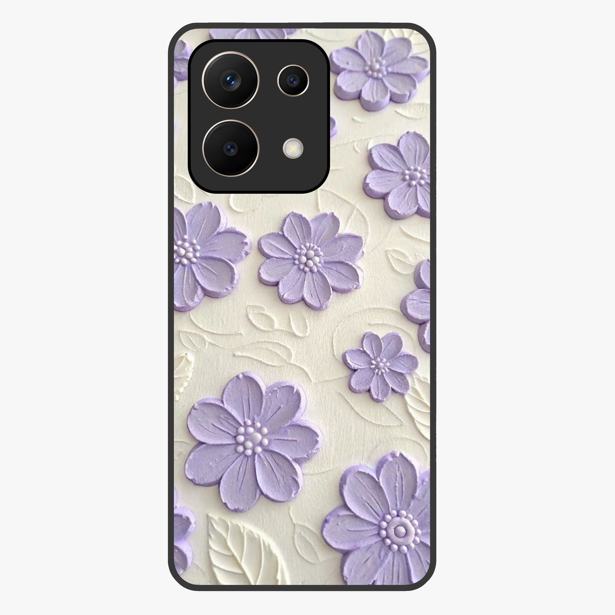 Floral Wall Art With Purple Flowers Glass Case showing flat back view with purple flower artwork and glossy glass finish.