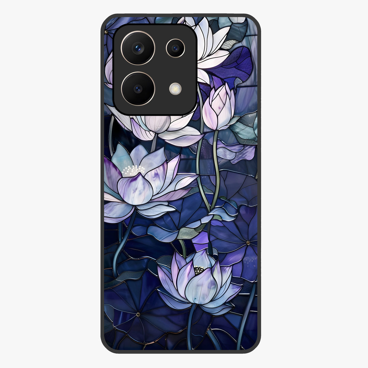 Gloss Petal Rush Glass Case showing flat back view with glossy flower petal artwork and smooth glass finish.