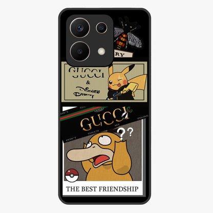 Gucci Play Mashup Glass Case showing flat back view with luxury inspired graphic artwork and glossy glass finish.