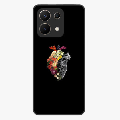 Heart With Flowers Glass Case showing flat back view with heart shaped floral artwork and glossy glass finish.