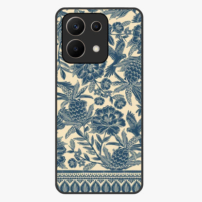 Heirloom Wild Bloom Glass Case showing flat back view with vintage inspired wild flower artwork and glossy glass finish.