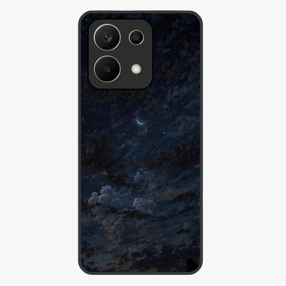 Lunar Veil Silence Glass Case showing flat back view with mystical moon veil artwork and glossy glass finish.