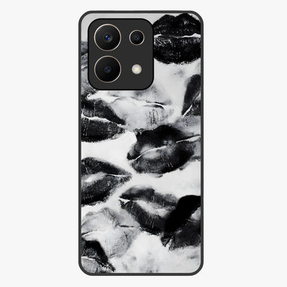 Midnight Kiss Marks Glass Case showing flat back view with lipstick kiss mark artwork and glossy glass finish.