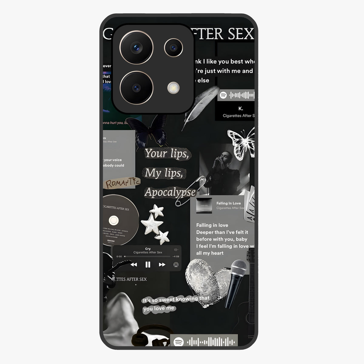 Midnight Love Echo Glass Case showing flat back view with romantic midnight themed artwork and glossy glass finish.