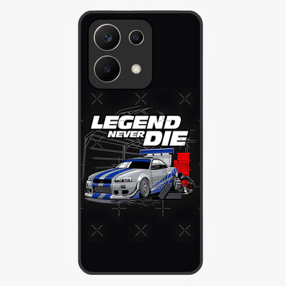 Midnight Racing Legacy Glass Case showing flat back view with sleek racing inspired artwork and glossy glass finish.