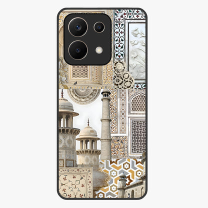Mughal Marble Legacy Glass Case showing flat back view with intricate Mughal inspired marble pattern and glossy glass finish.