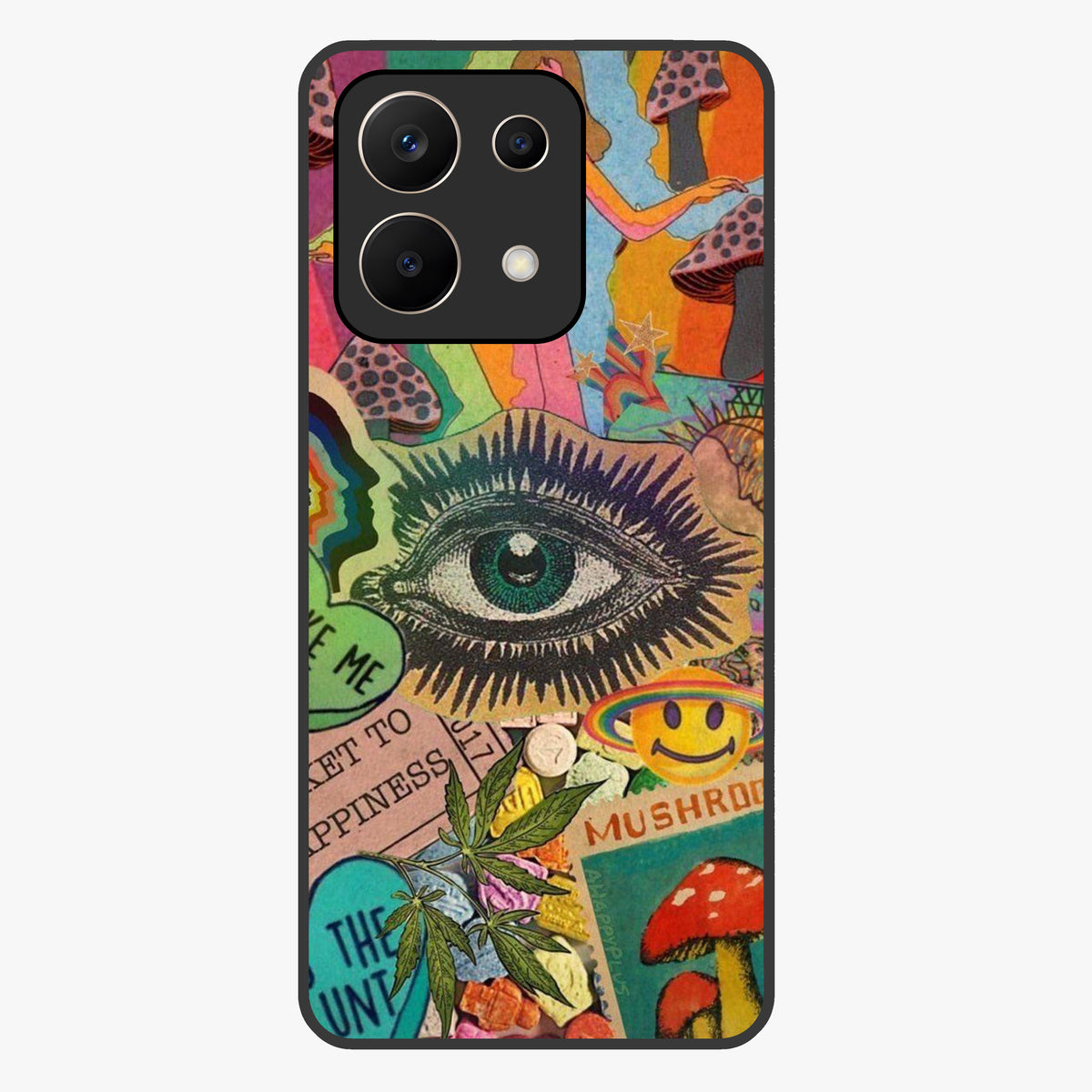 Mystic Eye Wonderland Glass Case showing flat back view with mystical eye themed artwork and glossy glass finish.