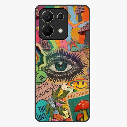 Mystic Eye Wonderland Glass Case showing flat back view with mystical eye themed artwork and glossy glass finish.