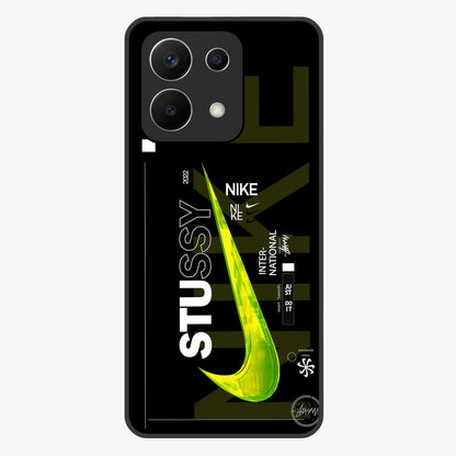 Neon Street Edition Glass Case showing flat back view with neon street style artwork and glossy glass finish.
