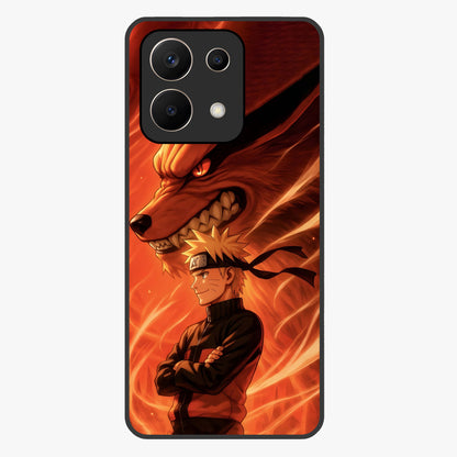 Nine Tails Legacy Glass Case showing flat back view with powerful nine-tailed fox inspired artwork and glossy glass finish.