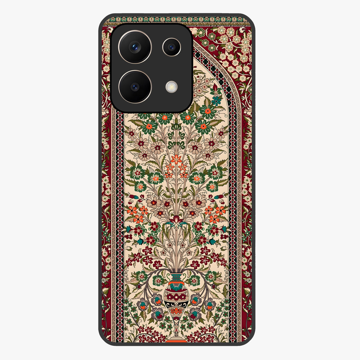Persian Inspired Glass Case showing flat back view with ornate Persian style pattern artwork and glossy glass finish.