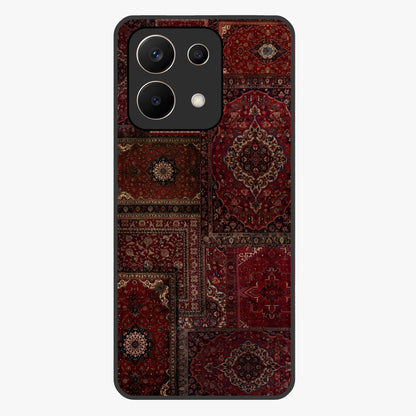 Persian Velvet Tale Glass Case showing flat back view with luxurious Persian velvet pattern artwork and glossy glass finish.