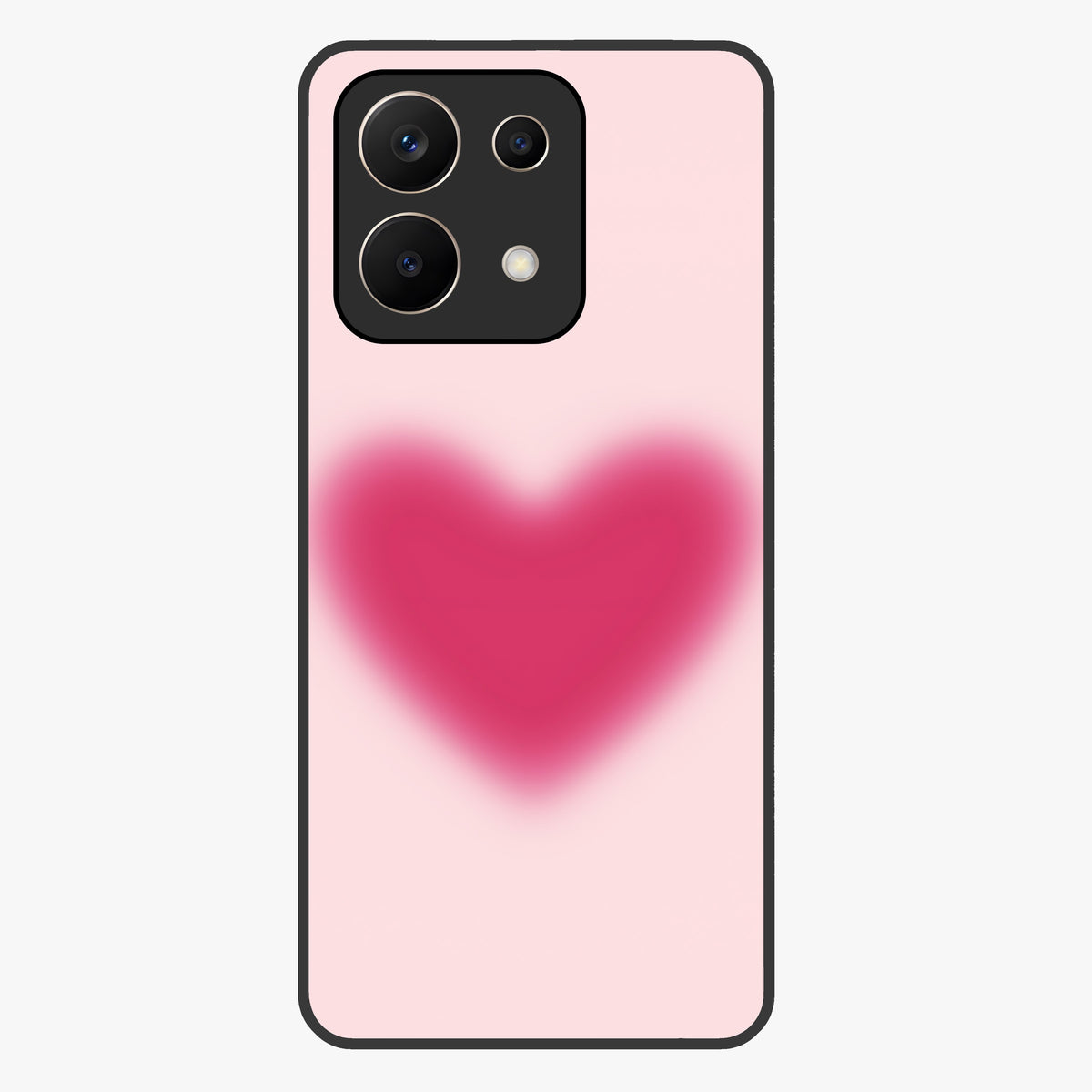 Pink Aura Heart Glass Case showing flat back view with glowing heart artwork and glossy glass finish.