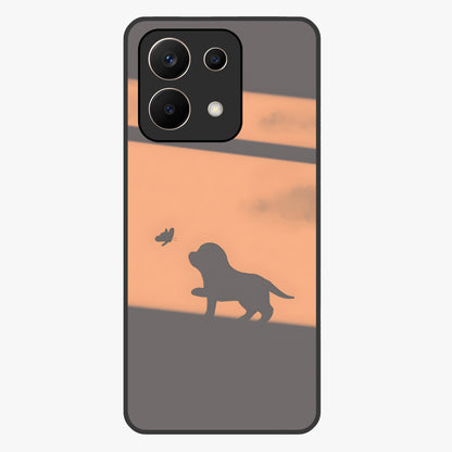 Puppy Shadow Art Glass Case showing flat back view with cute puppy shadow style artwork and glossy glass finish.