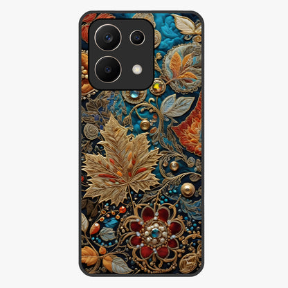Royal Jewel Garden Glass Case showing flat back view with decorative floral garden artwork and glossy glass finish.