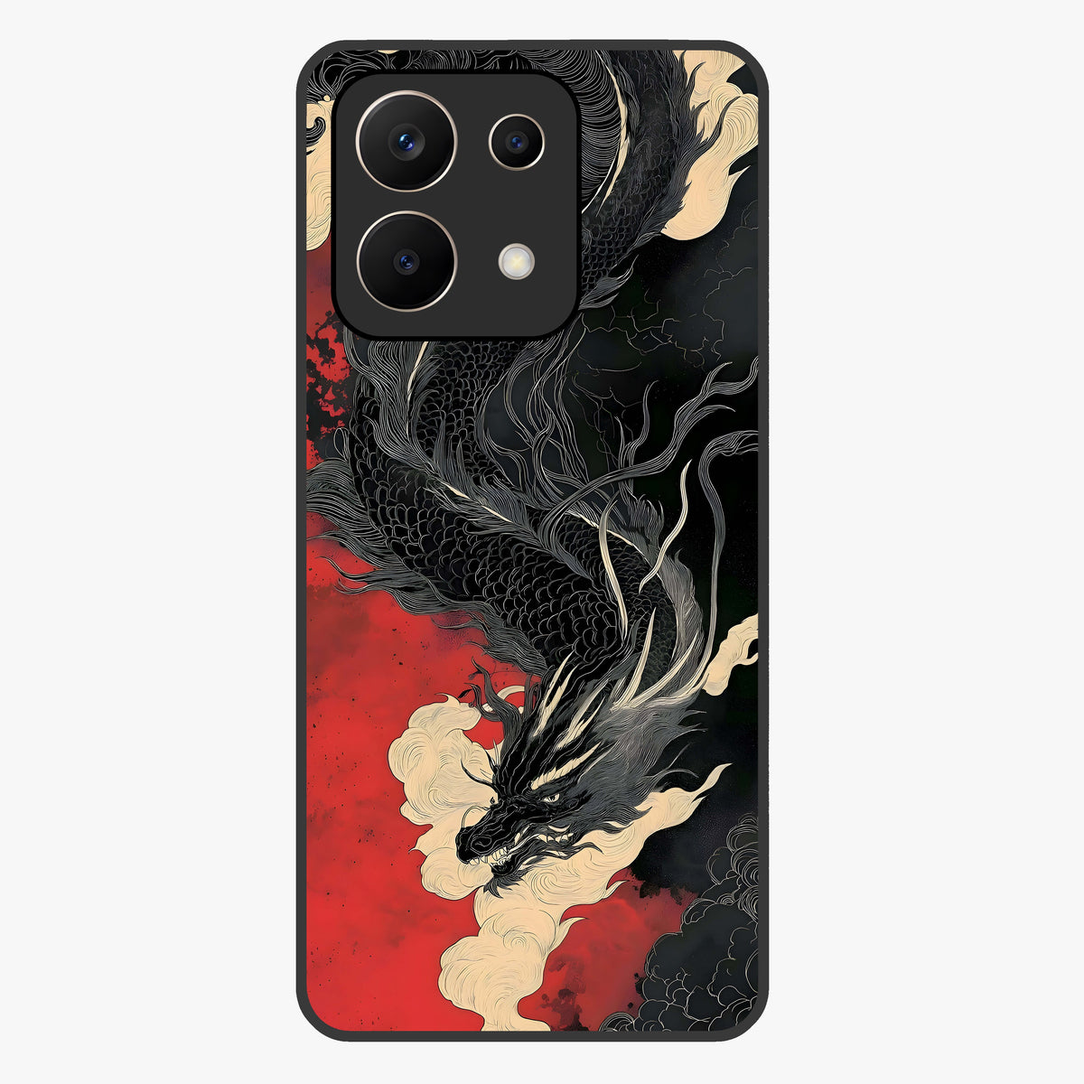 Shadow Dragon Fury Glass Case showing flat back view with fierce dragon artwork and glossy glass finish.