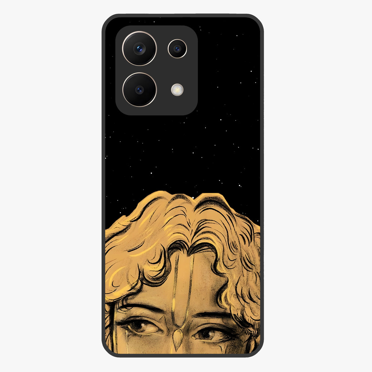 Shri Krishna Art Glass Case showing flat back view with devotional Krishna artwork and glossy glass finish.